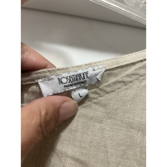 Rosemarine Beige Tan Linen Shift Tunic Dress Sand Italy Lace Size Large Crochet - Picture 2 of 7